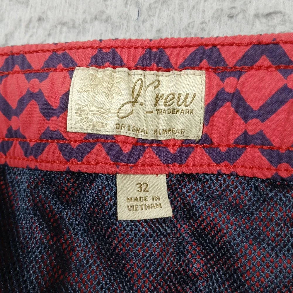 J.Crew Swim Trunks Men's‎ 32 Red Blue Geometric Pattern Drawstring Shorts